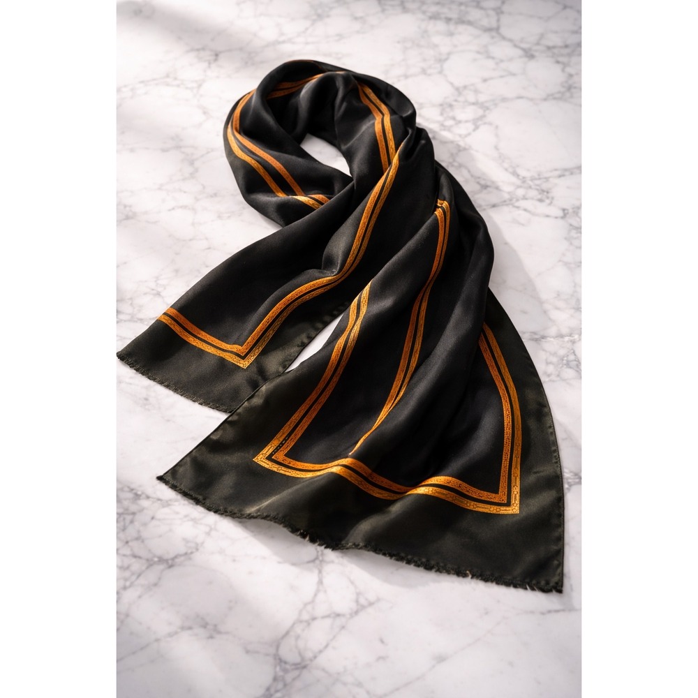CELINE PARIS Silk Scarf Scarf Twilly Horsebit Pattern Green Orange Authentic